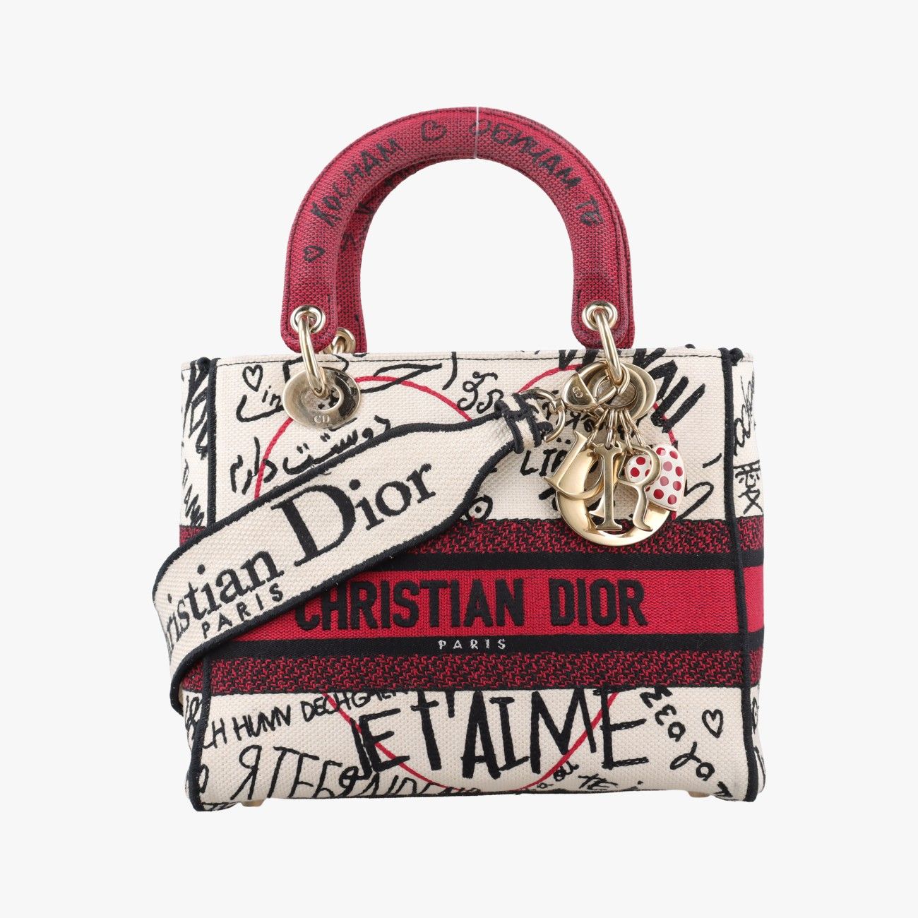Dior Lady Dior D-Lite White Multicolor Canvas Shoulder Bag