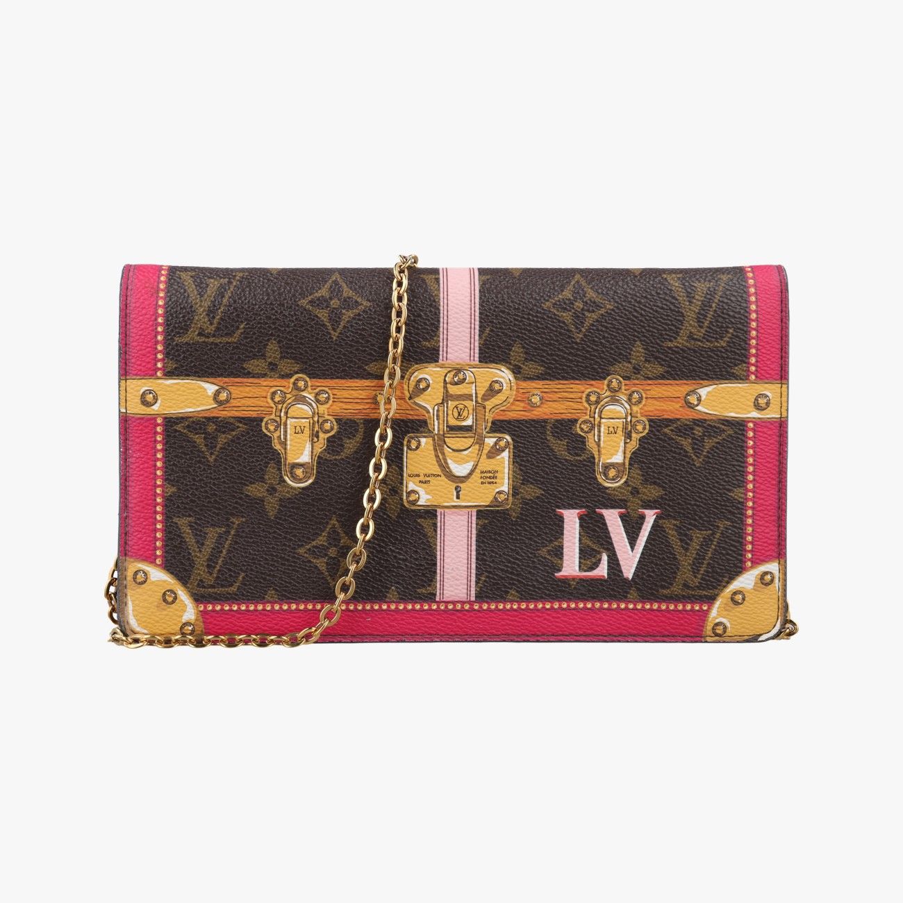 Louis Vuitton Pochette Weekend Monogram Brown Fuchsia Pink Canvas Shoulder Bag