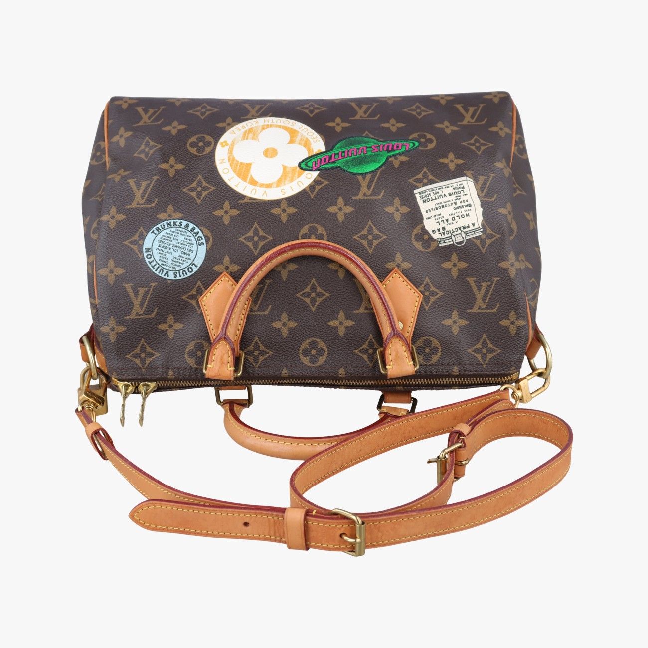 Louis Vuitton World Tour Collection Speedy Bandouliere 30 Monogram Brown Multi — view 8