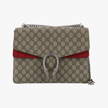 Gucci Dionysus Beige Red Canvas Suede Shoulder Bag