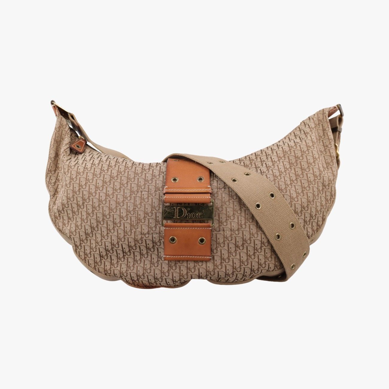 Dior Street Chic Beige Camel Canvas Leather Shoulder Bag