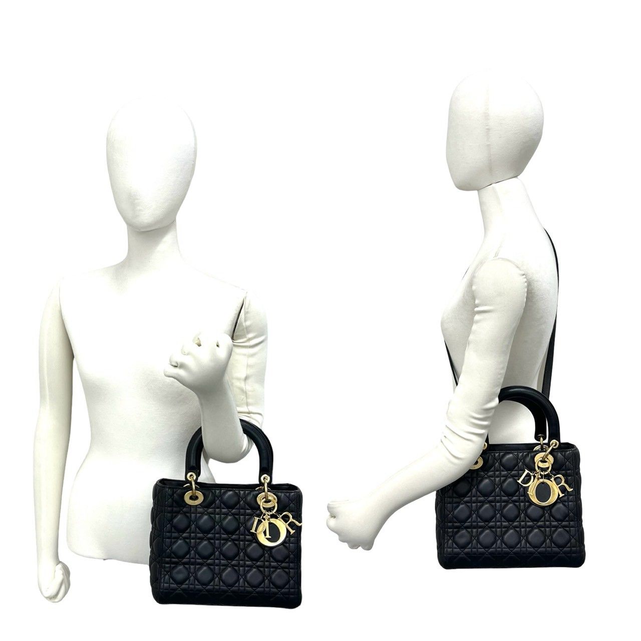 Dior Lady Dior Cannage Stitch Leather 2-Way Shoulder Bag Black — view 2