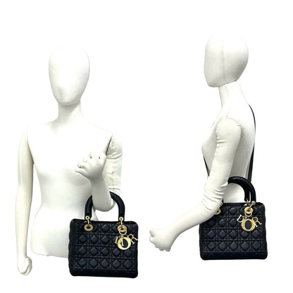 Dior Lady Dior Cannage Stitch Leather 2-Way Shoulder Bag Black — view 2