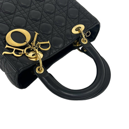 Dior Lady Dior Cannage Stitch Leather 2-Way Shoulder Bag Black — view 4