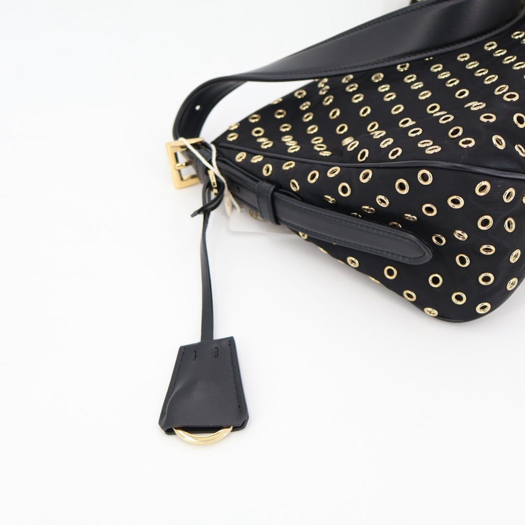 Prada Eme Eyelet Detail Large Re-Nylon Recycled Nylon Black Shoulder Bag — view 2