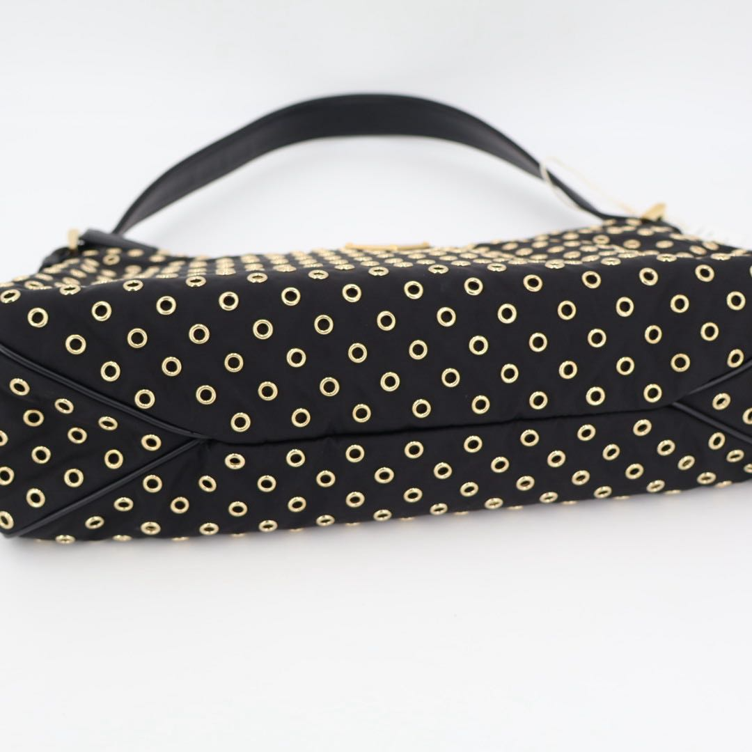 Prada Eme Eyelet Detail Large Re-Nylon Recycled Nylon Black Shoulder Bag — view 6