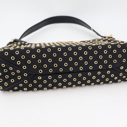 Prada Eme Eyelet Detail Large Re-Nylon Recycled Nylon Black Shoulder Bag — view 6