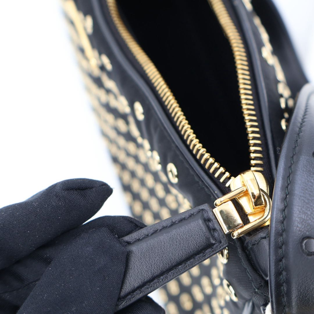 Prada Eme Eyelet Detail Large Re-Nylon Recycled Nylon Black Shoulder Bag — view 3