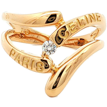 Celine Logo Diamond Ring 18K Yellow Gold