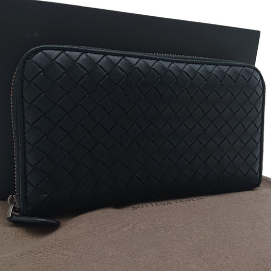 Bottega Veneta Intrecciato Round Zip Wallet Black