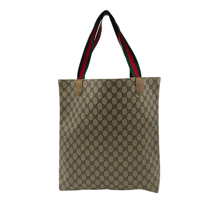 Gucci Vintage GG Supreme Plus Leather Tote Bag Sherry Line Vertical Beige Gray — view 3