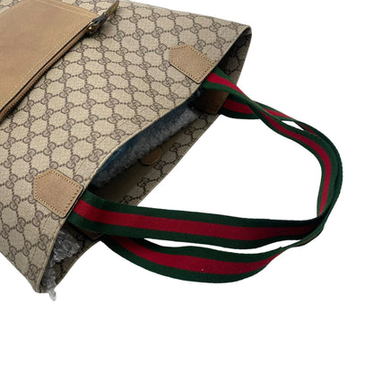 Gucci Vintage GG Supreme Plus Leather Tote Bag Sherry Line Vertical Beige Gray — view 5