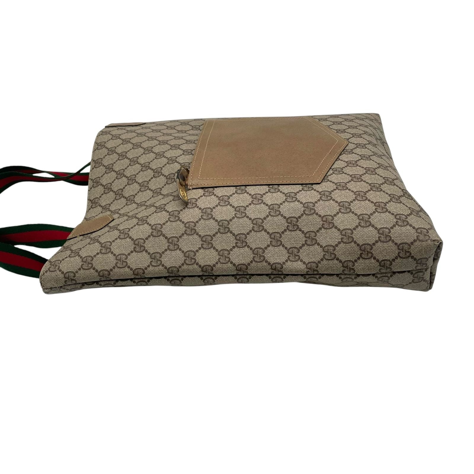 Gucci Vintage GG Supreme Plus Leather Tote Bag Sherry Line Vertical Beige Gray — view 7