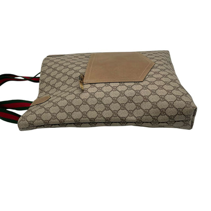 Gucci Vintage GG Supreme Plus Leather Tote Bag Sherry Line Vertical Beige Gray — view 7