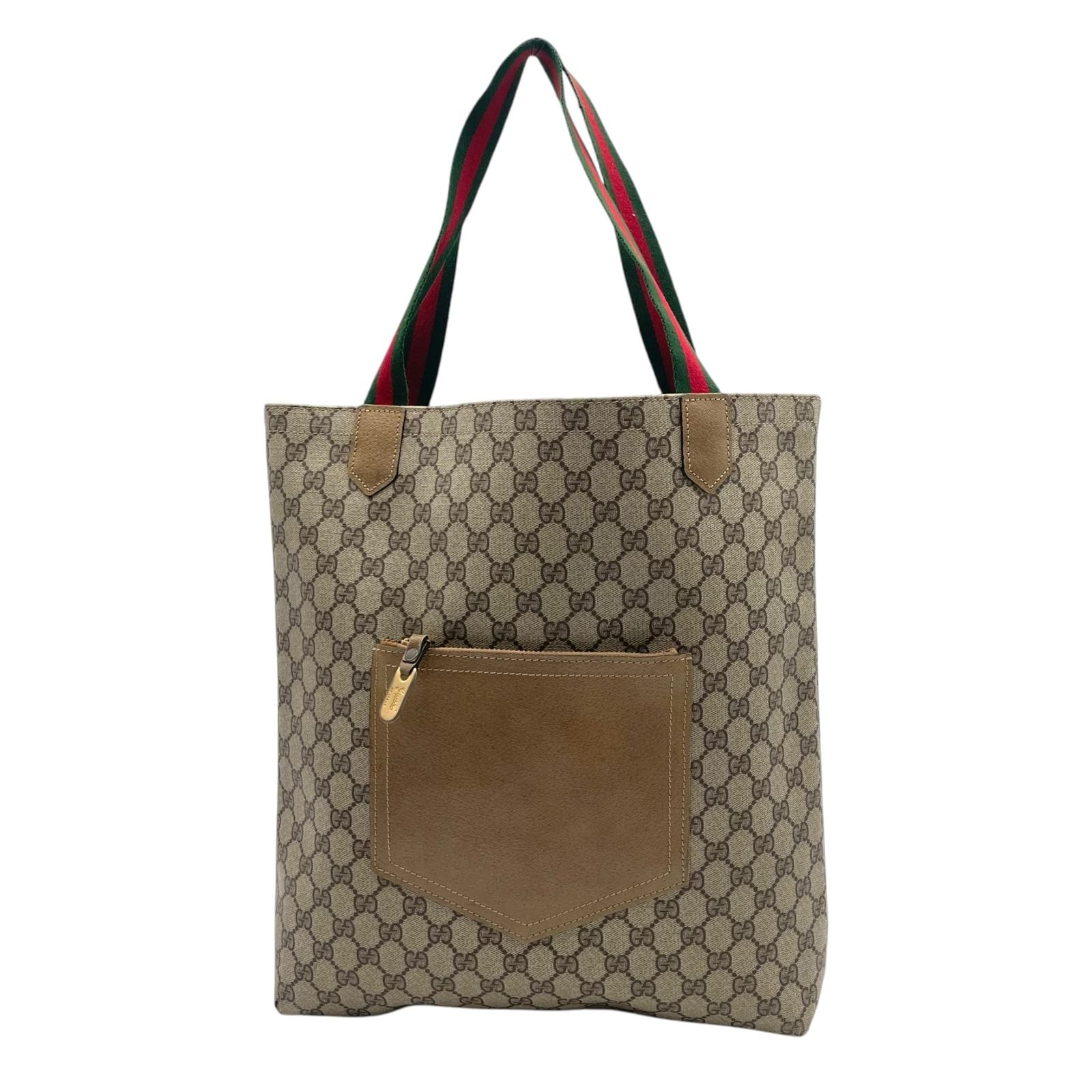 Gucci Vintage GG Supreme Plus Leather Tote Bag Sherry Line Vertical Beige Gray — view 2