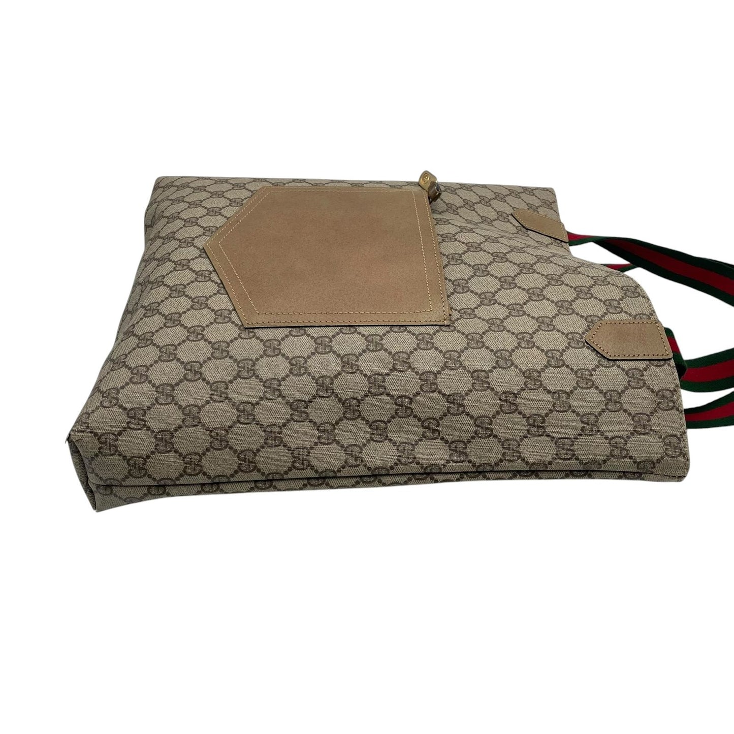 Gucci Vintage GG Supreme Plus Leather Tote Bag Sherry Line Vertical Beige Gray — view 6