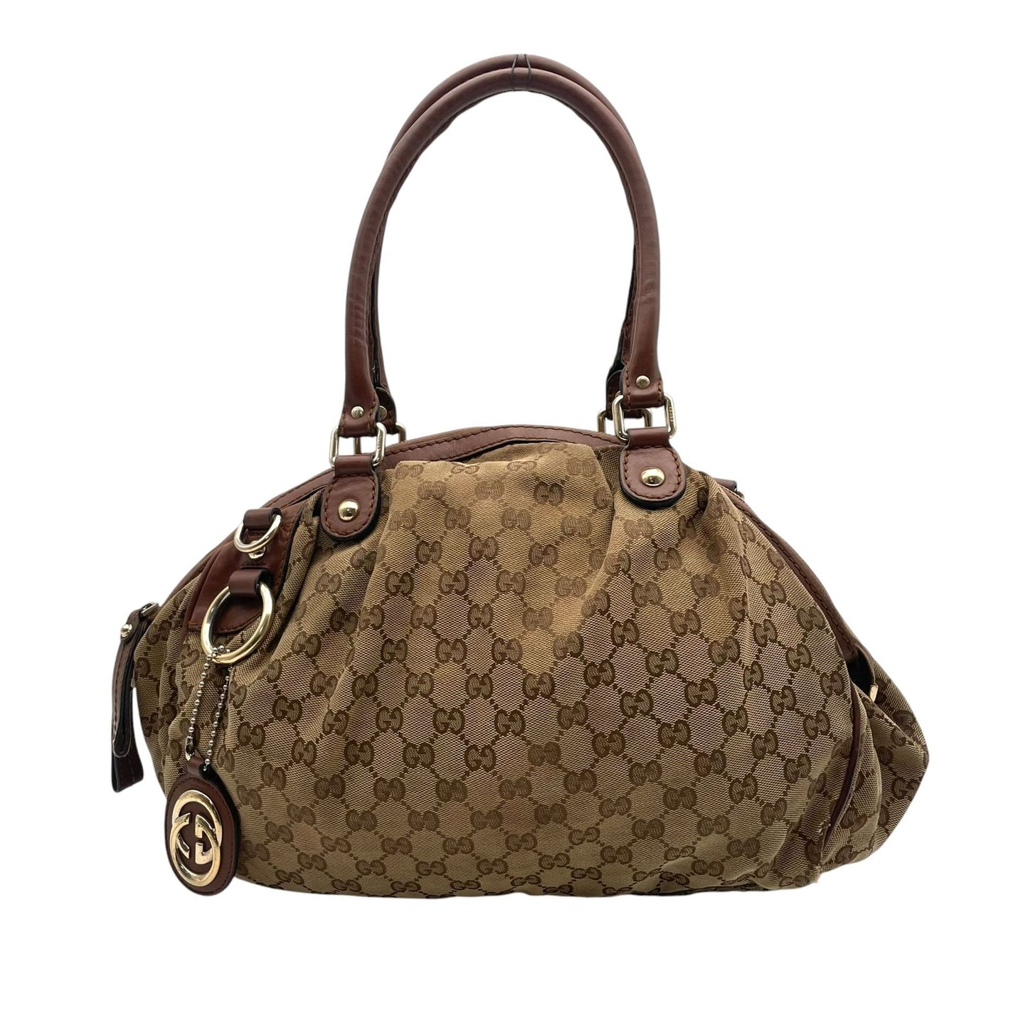 Gucci Sukey GG Canvas Leather 2-Way Tote Shoulder Bag Crossbody Brown Gold