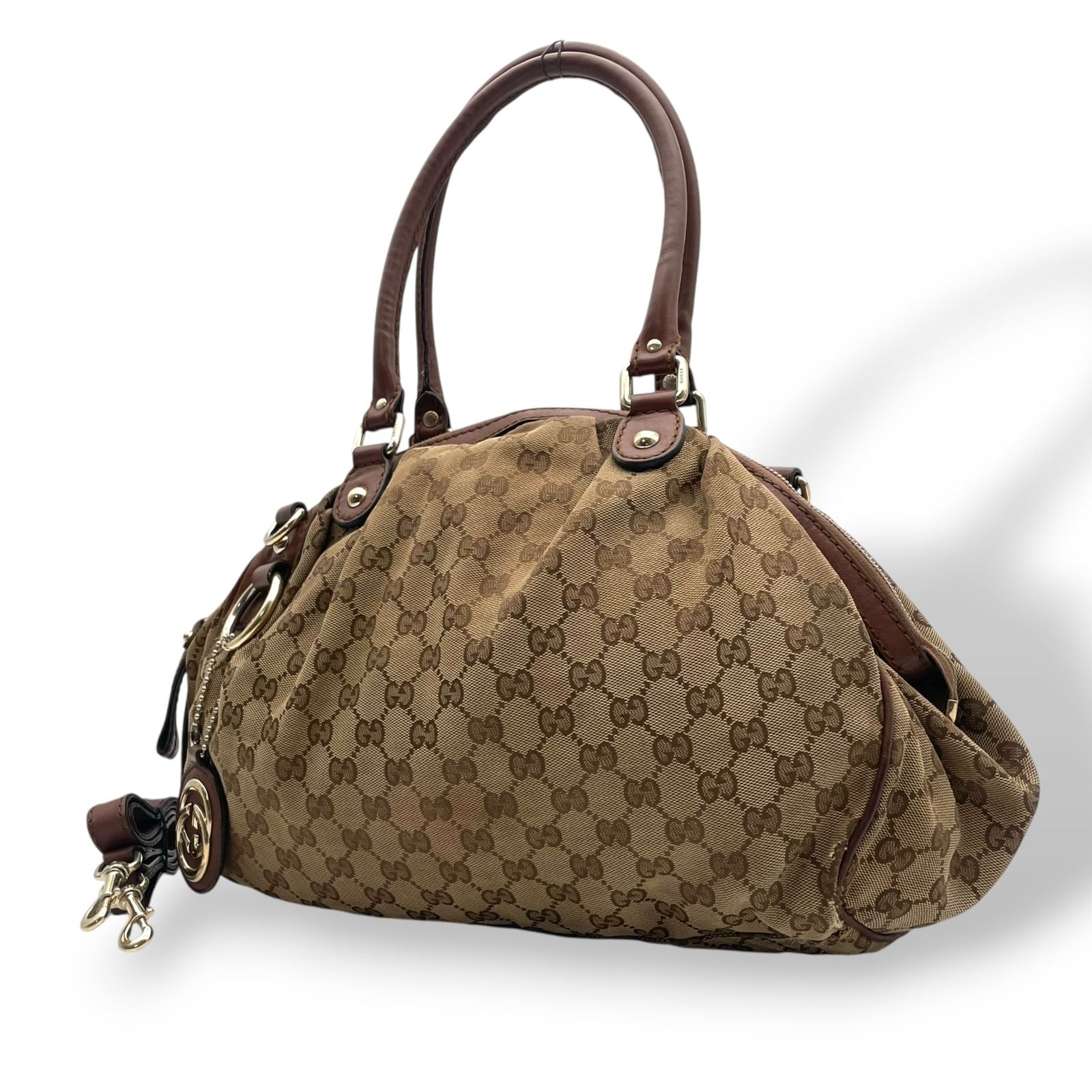Gucci Sukey GG Canvas Leather 2-Way Tote Shoulder Bag Crossbody Brown Gold — view 2