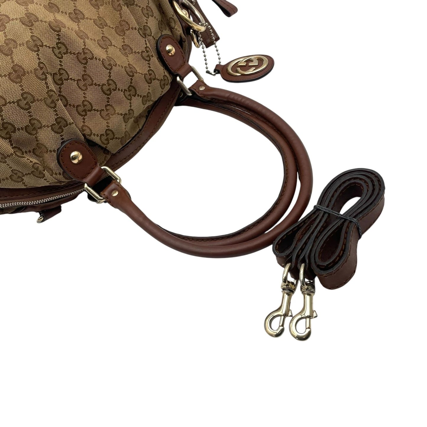 Gucci Sukey GG Canvas Leather 2-Way Tote Shoulder Bag Crossbody Brown Gold — view 5