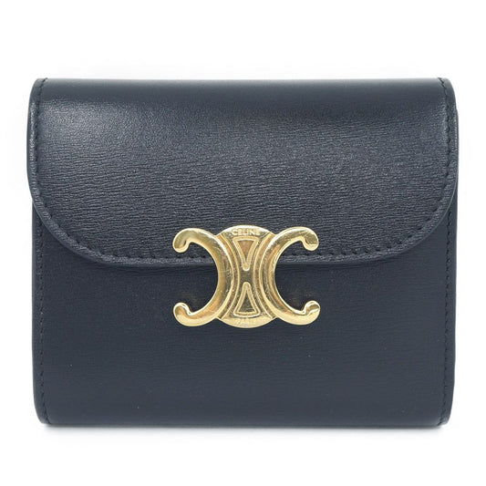 Celine Triomphe Trifold Wallet Small Flap Coin Purse Black Gold