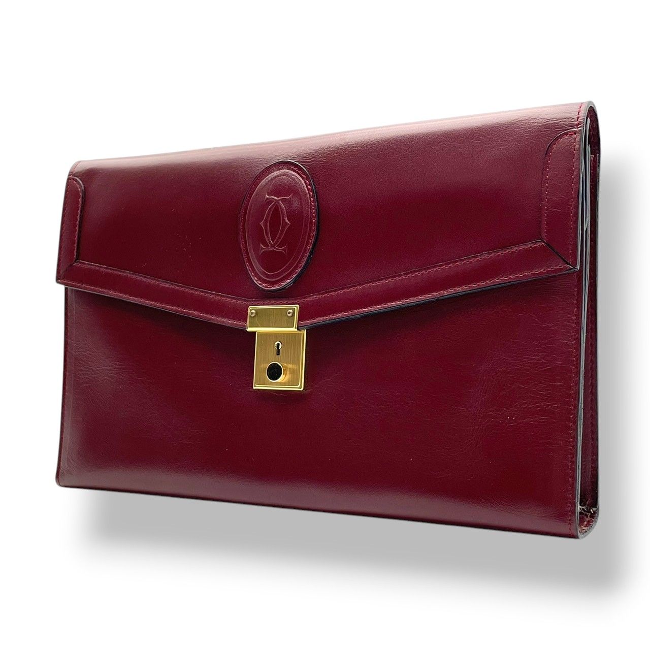 Cartier Must Line Must de Cartier Leather Clutch Handbag Flap Lock 2C Motif