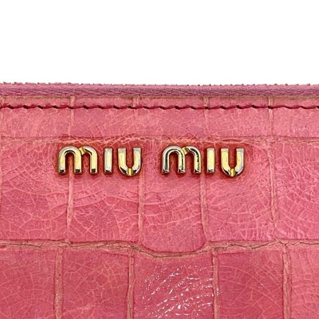 Miu Miu Zip Around Wallet Leather Embossed Pink Vintage — view 6