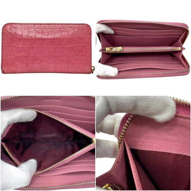 Miu Miu Zip Around Wallet Leather Embossed Pink Vintage — view 2
