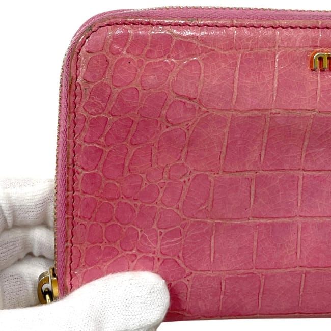 Miu Miu Zip Around Wallet Leather Embossed Pink Vintage — view 7