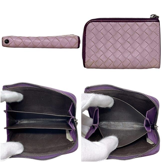 Bottega Veneta Coin Purse L-shaped Zipper Intrecciato Leather Purple — view 2