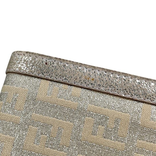 Fendi Bifold Wallet Zucchino FF Canvas Leather Beige Lame Metallic Pink — view 8