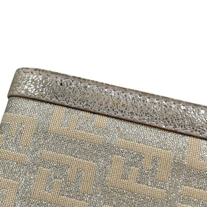 Fendi Bifold Wallet Zucchino FF Canvas Leather Beige Lame Metallic Pink — view 8
