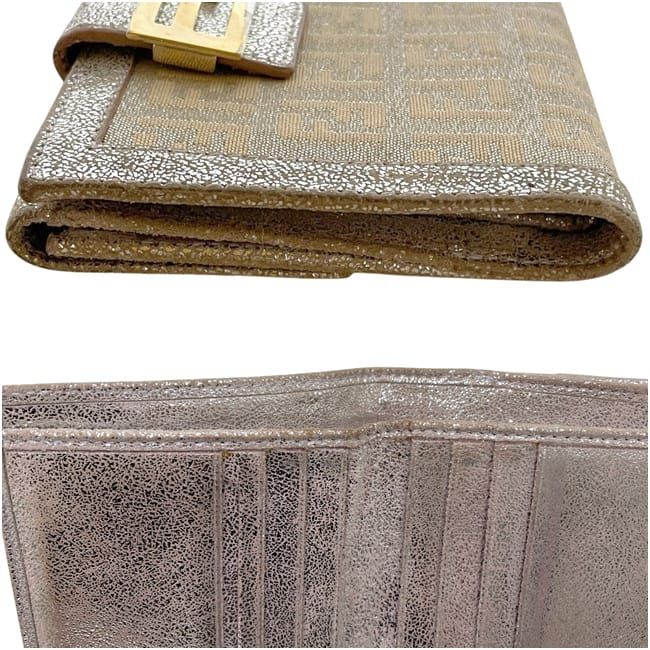 Fendi Bifold Wallet Zucchino FF Canvas Leather Beige Lame Metallic Pink — view 4