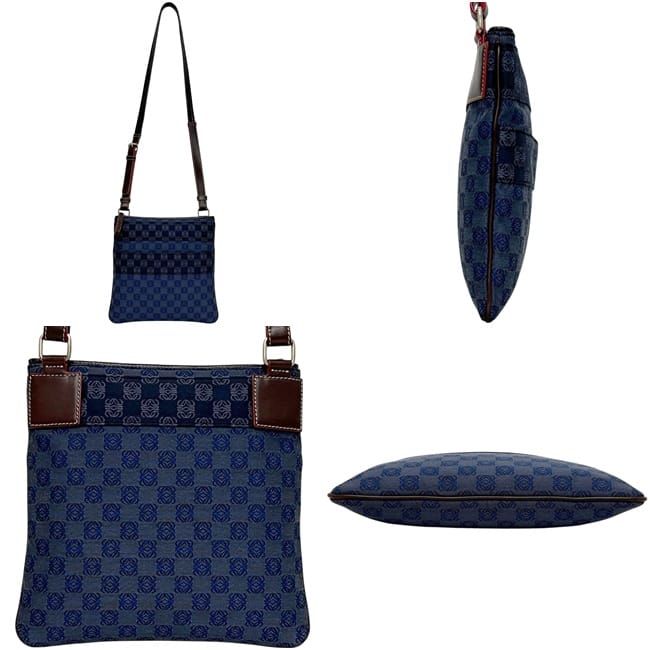 Loewe Shoulder Bag Repeat Anagram Crossbody 330.80.003 Canvas Leather Navy Blue — view 2
