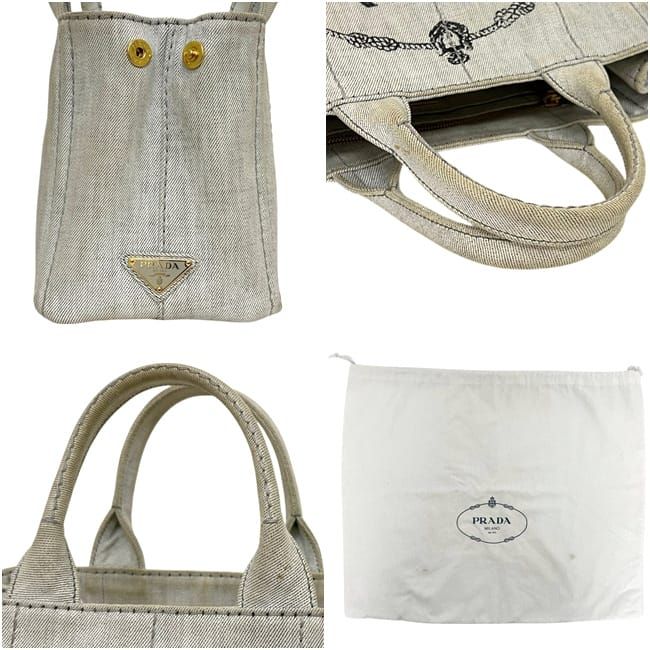 Prada 2-Way Tote Canapa Canvas Gray Vintage Crossbody Handbag — view 8