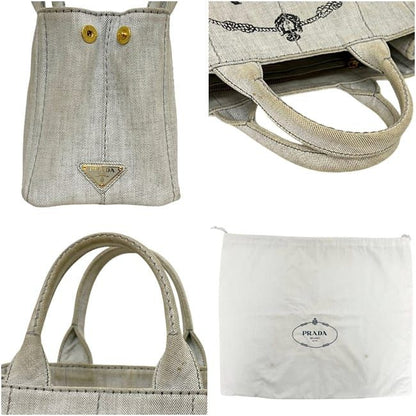Prada 2-Way Tote Canapa Canvas Gray Vintage Crossbody Handbag — view 8
