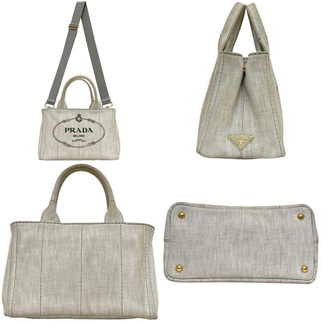 Prada 2-Way Tote Canapa Canvas Gray Vintage Crossbody Handbag — view 2