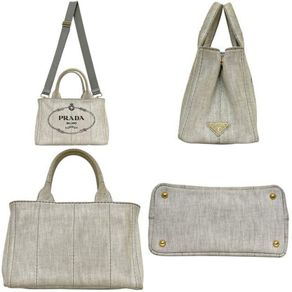 Prada 2-Way Tote Canapa Canvas Gray Vintage Crossbody Handbag — view 2