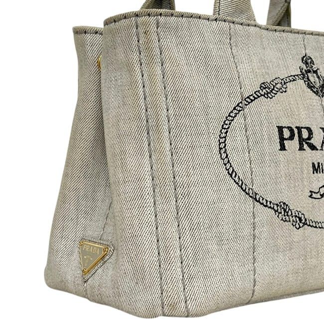 Prada 2-Way Tote Canapa Canvas Gray Vintage Crossbody Handbag — view 7