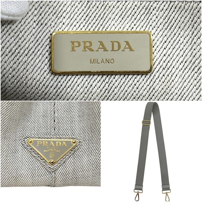 Prada 2-Way Tote Canapa Canvas Gray Vintage Crossbody Handbag — view 4