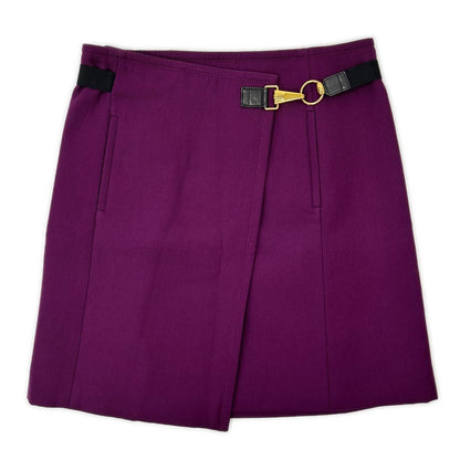 Gucci Zu 024 Purple Wool Leather Skirt 40