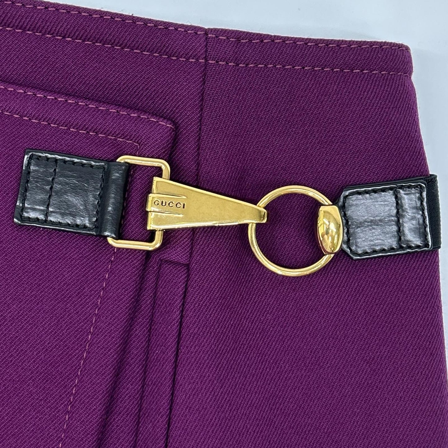 Gucci Zu 024 Purple Wool Leather Skirt 40 — view 6