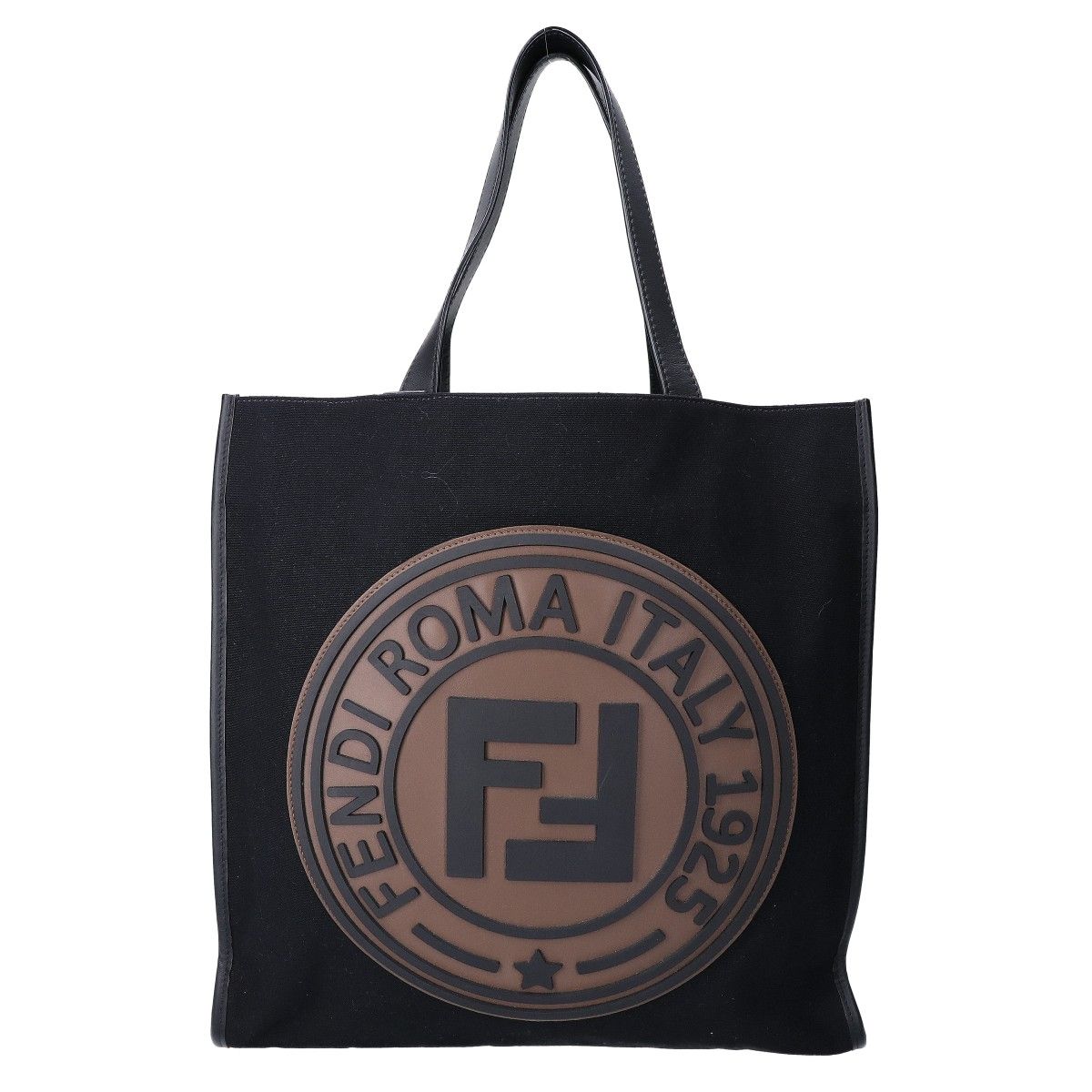 Fendi Rubber Logo Canvas Leather Tote Bag