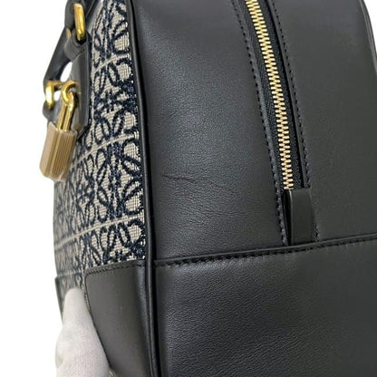 Loewe 2-Way Bag Amazona 19 Handbag Anagram Canvas Leather Black Navy — view 6