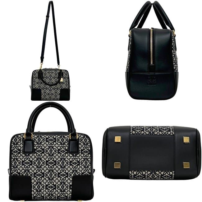 Loewe 2-Way Bag Amazona 19 Handbag Anagram Canvas Leather Black Navy — view 2