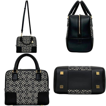 Loewe 2-Way Bag Amazona 19 Handbag Anagram Canvas Leather Black Navy — view 2