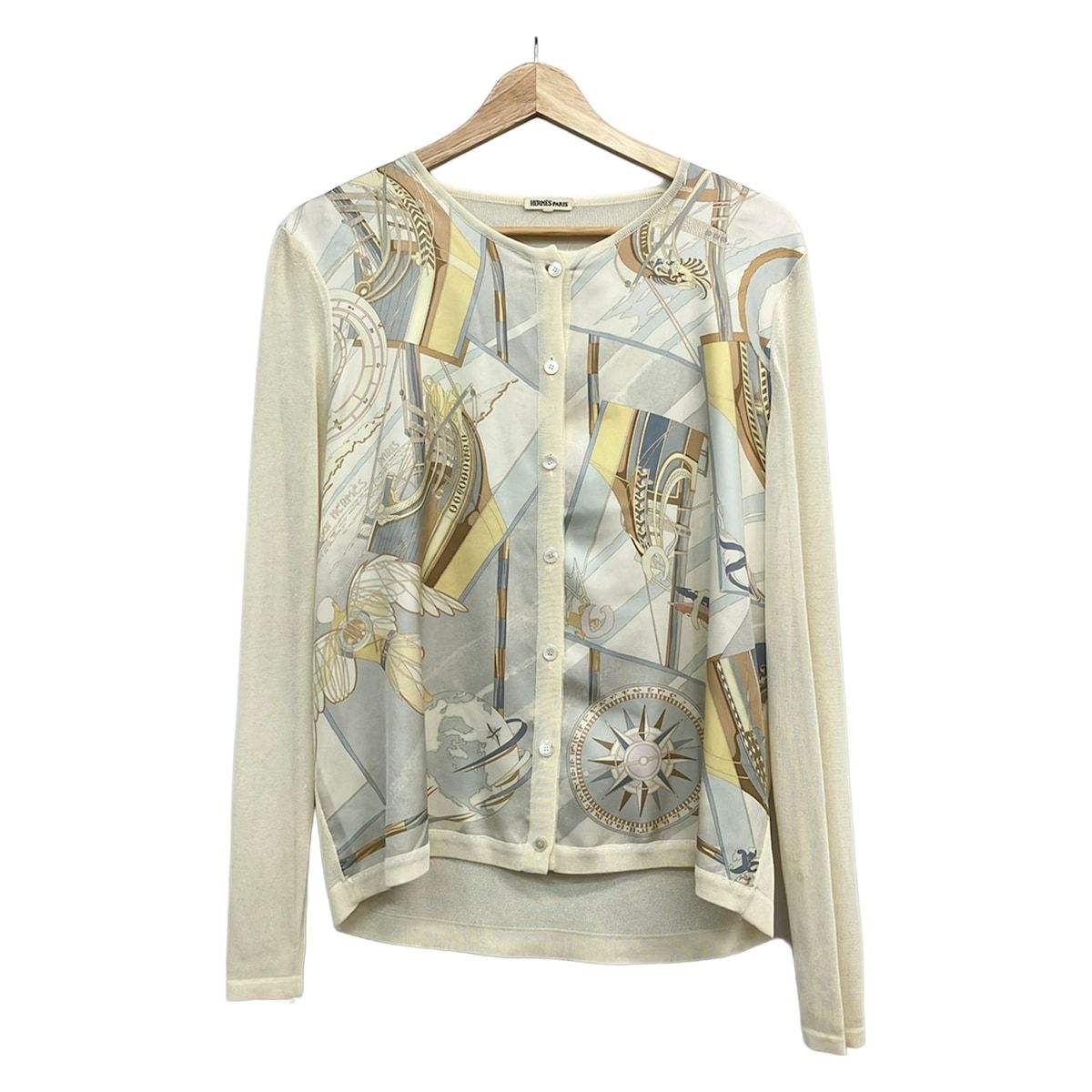 Hermes Cardigan Ivory Light Gray Multi Long Sleeve L
