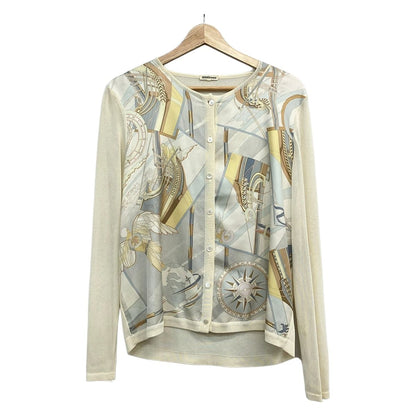 Hermes Cardigan Ivory Light Gray Multi Long Sleeve L