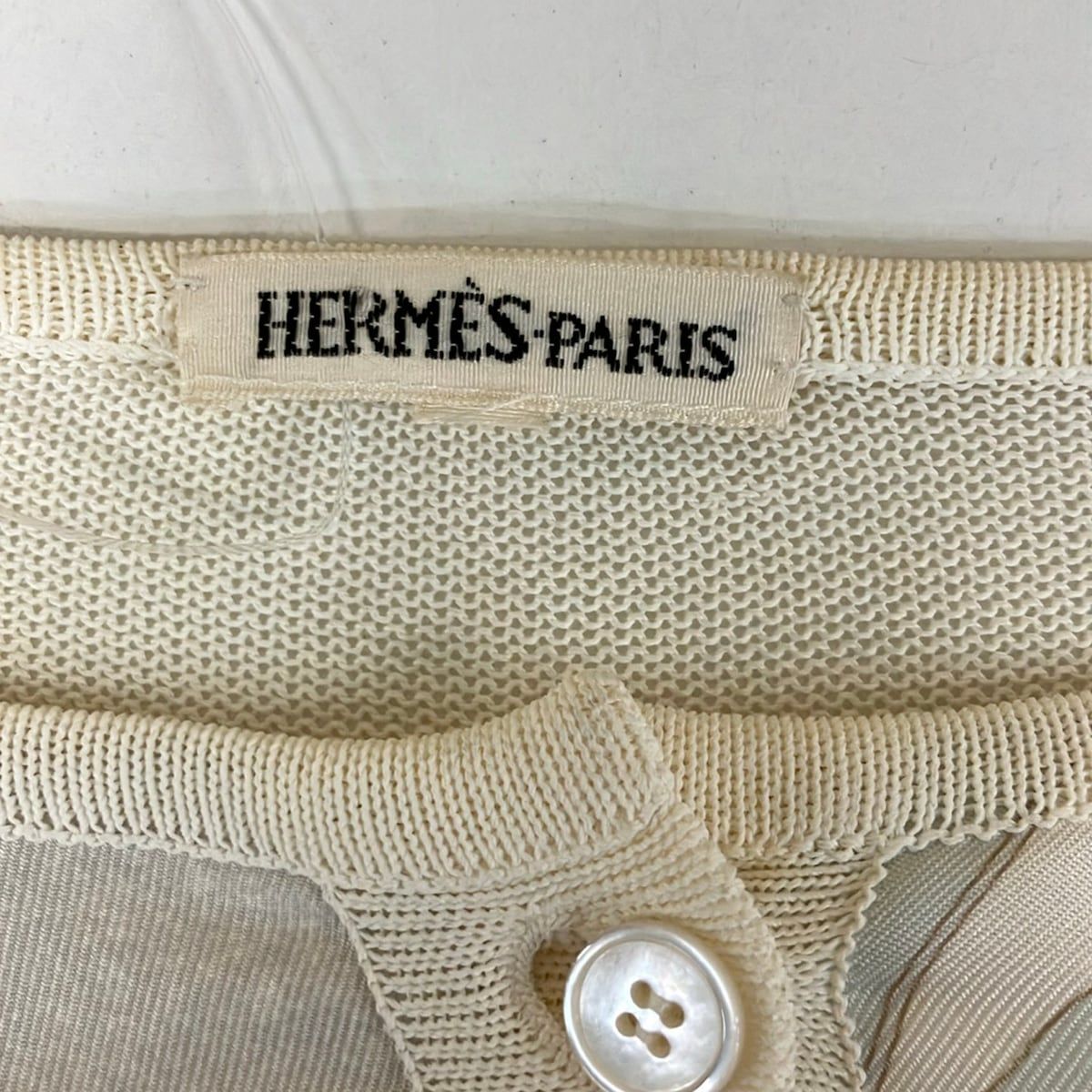 Hermes Cardigan Ivory Light Gray Multi Long Sleeve L — view 3