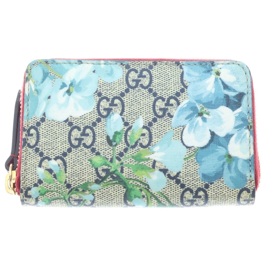 Gucci GG Blooms Compact Wallet Floral Bifold Blue Beige