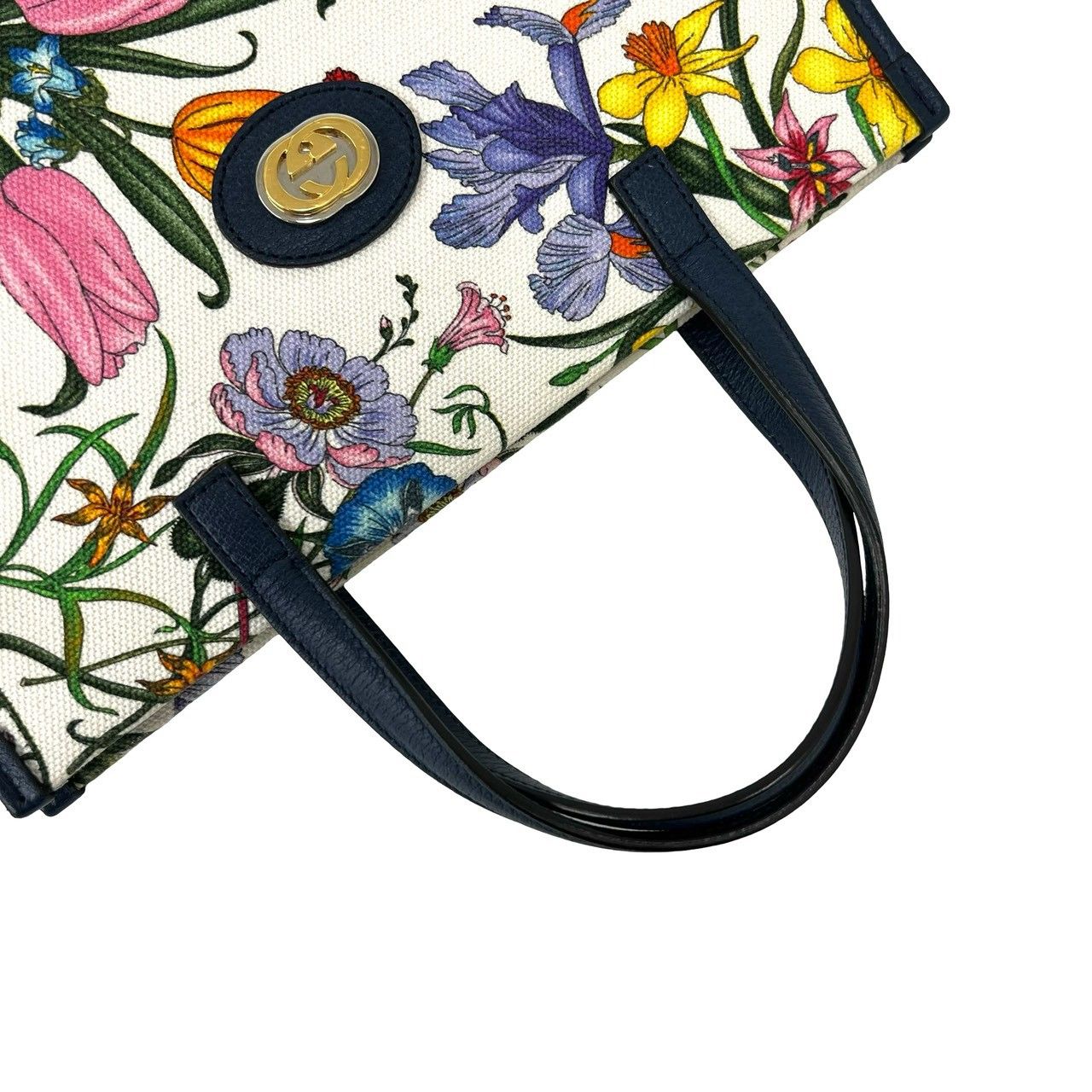 Gucci Flora GG Logo Canvas Leather 2-Way Shoulder Bag Navy Multicolor — view 4
